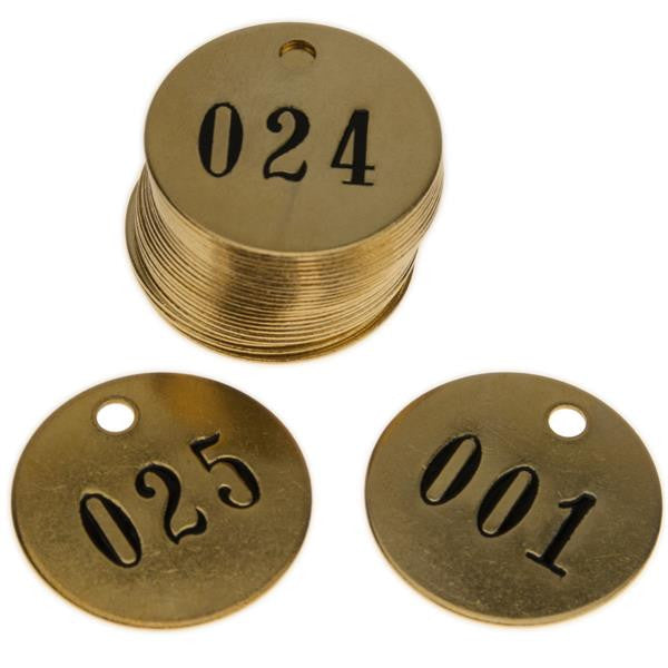 1-1/2 Inch Round Solid Brass Tags NUMBERED .040 Inch Thick (STOCK) US Made