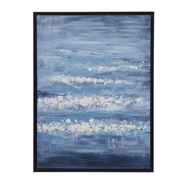 COSMOLIVING BY COSMOPOLITAN BLUE CANVAS LANDSCAPE FRAMED WALL ART WITH BLACK FRAME,