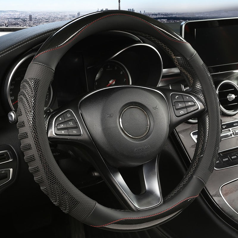 Three-dimensional Honeycomb Steering Wheel Cover Durable Leather Cover with Anti-slip Linning Universal 14.5-15in