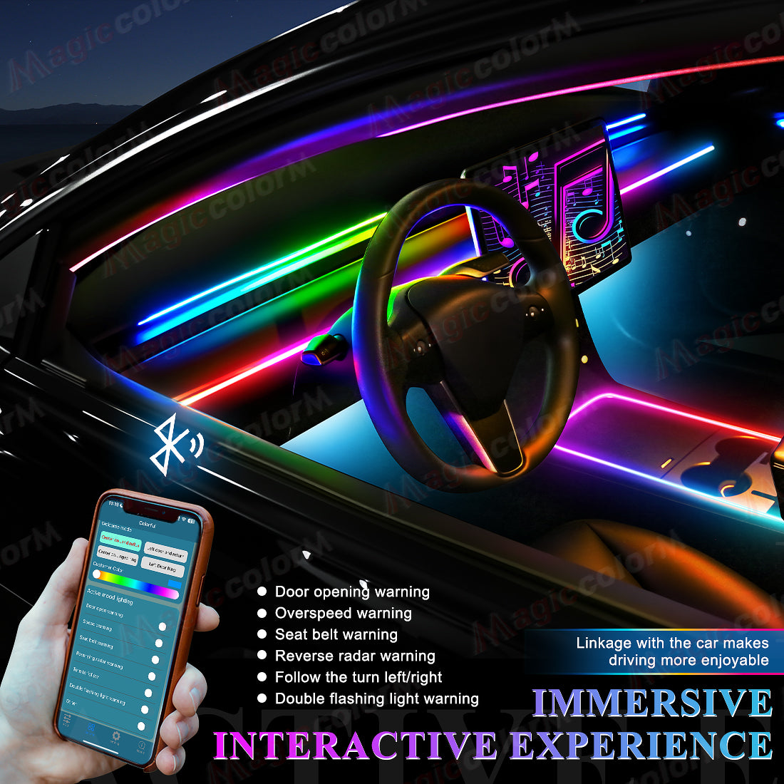18 in 1 Led Car Ambient Lights 213 64 Color RGB Symphony Streamer Bluetooth Rainbow Interior Acrylic Strips Atmosphere Lamp Kit
