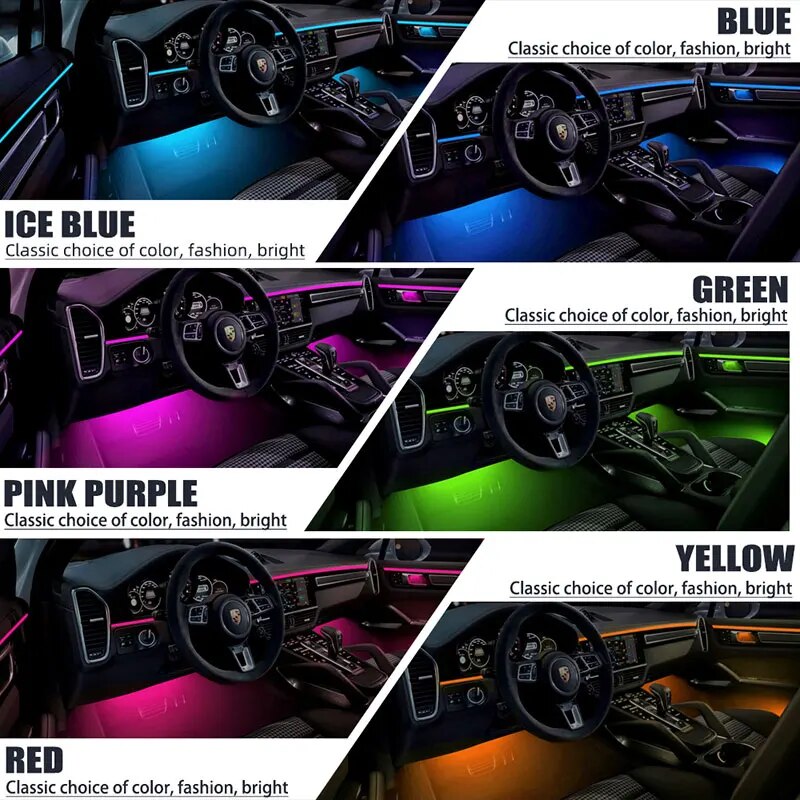 6/18 in 1 Car Interior Acrylic Guide Fiber Strip 18 in 1 Backlight Car Ambient Lights RBG 64 Color Decoration Atmosphere Lamp