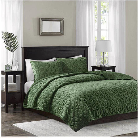 Madison Park 100% Polyester Faux Velvet Reversible Coverlet Set