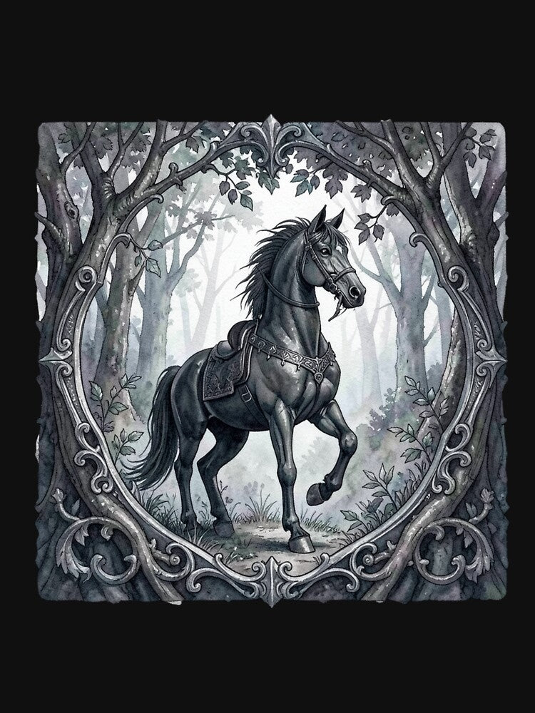 Gothic horse in the forest by Tragedyshop Unisex T-shirt, Sweatshirt, Hoodie, Long Sleeve Tee